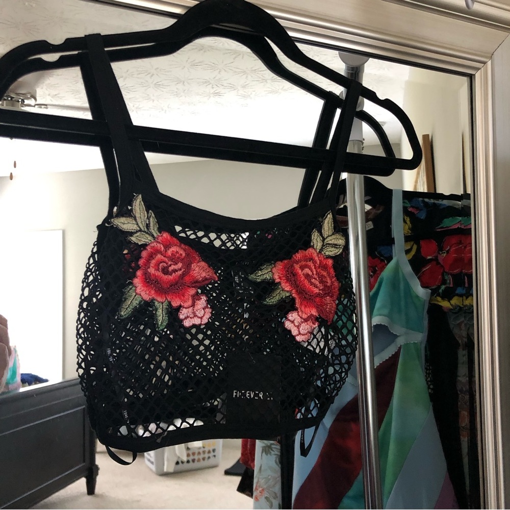 F21 Black Crochet Crop Top